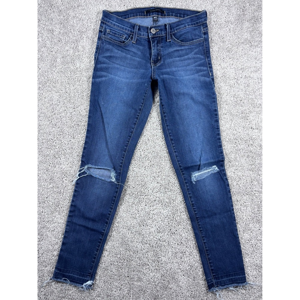 Flying Monkey Women's Size 26 Distressed Knee Cut‎ Hem Dark Wash Denim Jeans